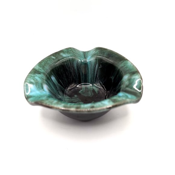 Vintage Blue Mountain Pottery Ashtray 3 Rests 4x1.5" Teal Drip Glaze MCM Retro - Picture 1 of 8